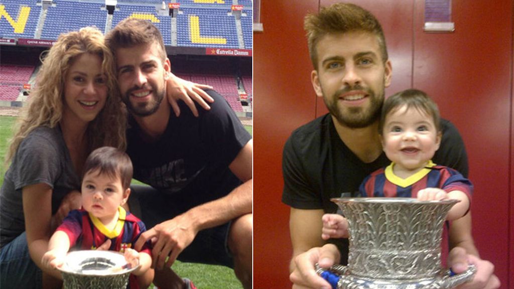 Shakira y Milán viendo jugar a Piqué