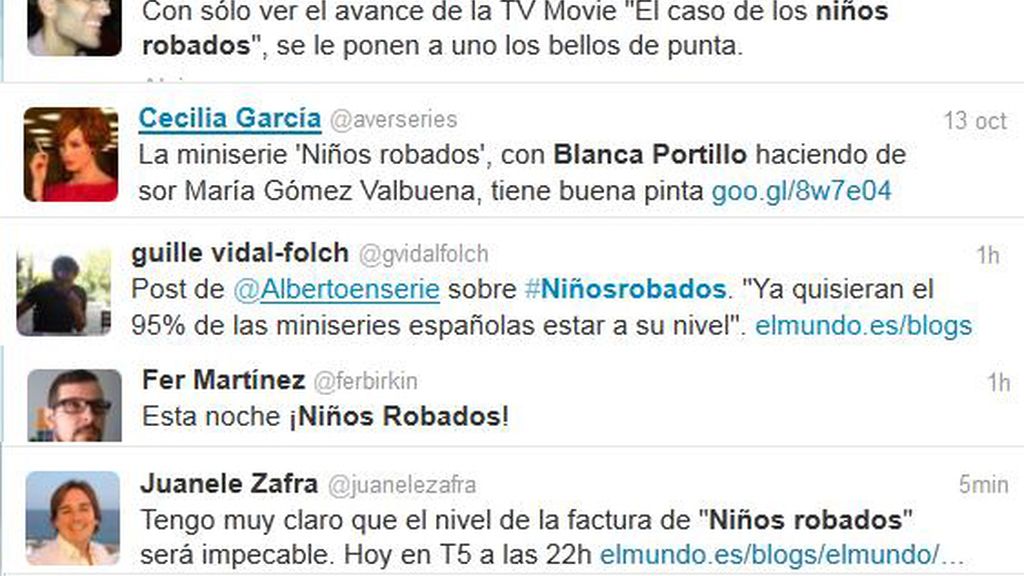 Expectación en Twitter ante el estreno de 'Niños robados'