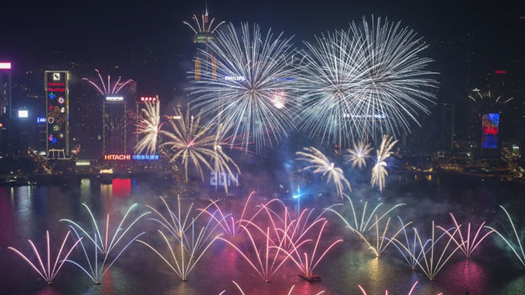 Espectáculo pirotécnico en Hong Kong