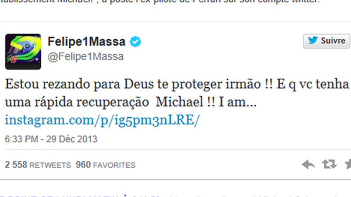 Felipe Massa en Twitter reza por Schumacher