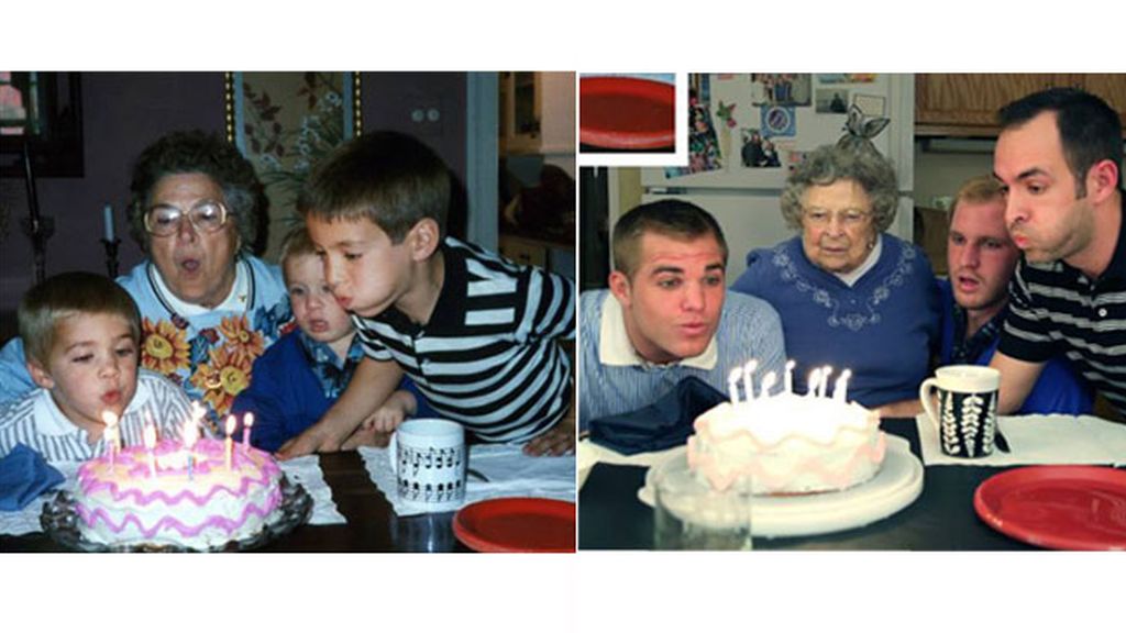 Tres hermanos recrean las fotos de su infancia para su madre