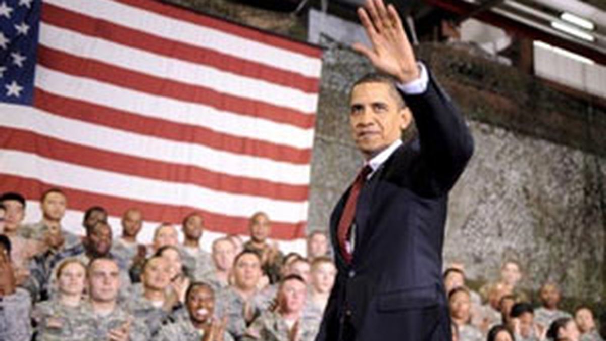 Barack Obama, durante su encuentro con soldados estadounidenses destinados en Afganistán. Foto: EFE
