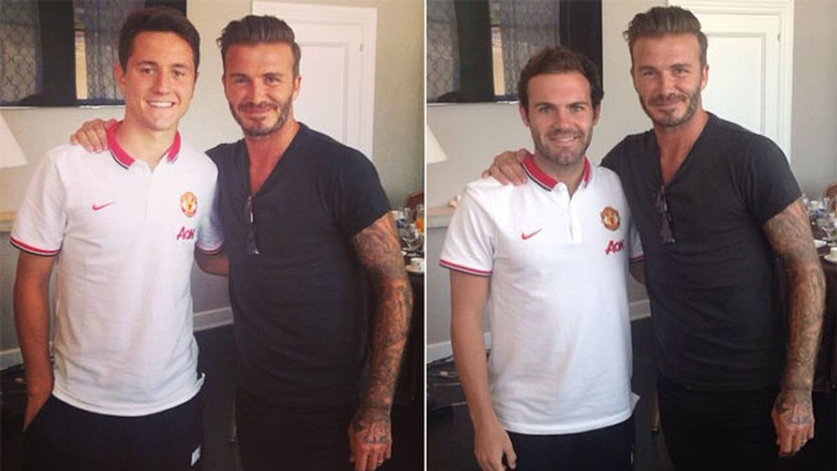 Herrera y Mata con Beckham
