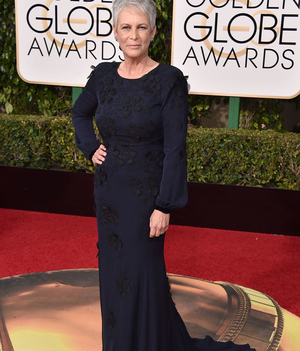 Jamie Lee Curtis con vestido azul