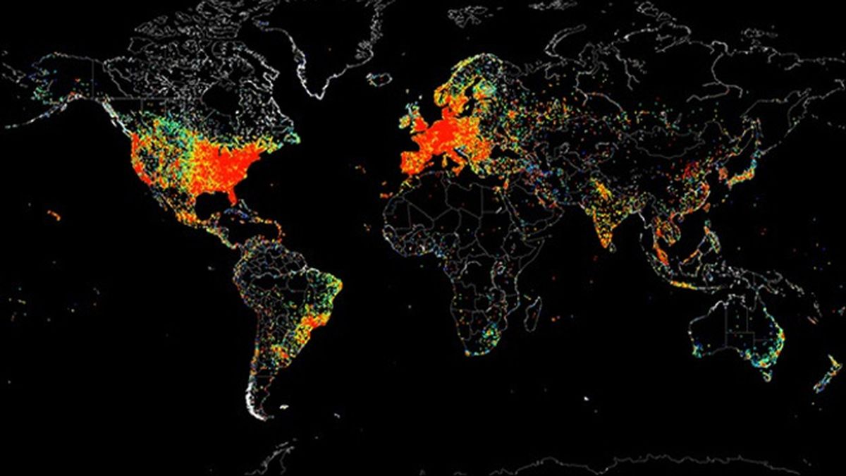 Mapamundi de todas las conexiones a Internet
