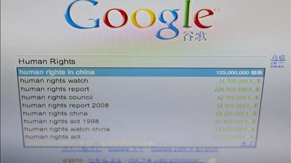 Aspecto de la página de búsqueda para el sitio web de Gogle, en la cual está ajustado el criterio estipulado por el gobierno chino de Pekín. EFE