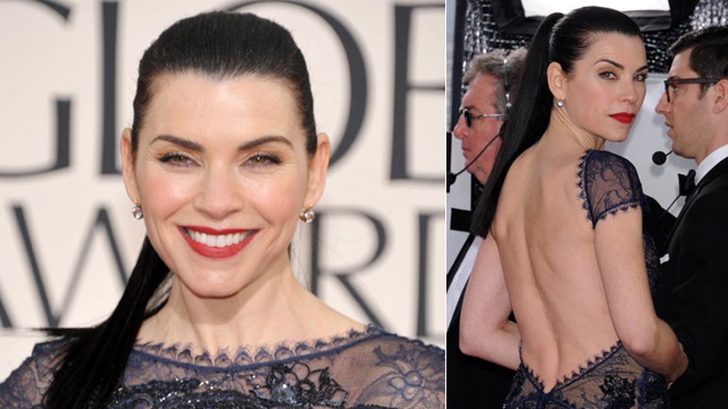 Julianna Margulies también apostó por las transparencias con este vestido azul, tendencia de la noche