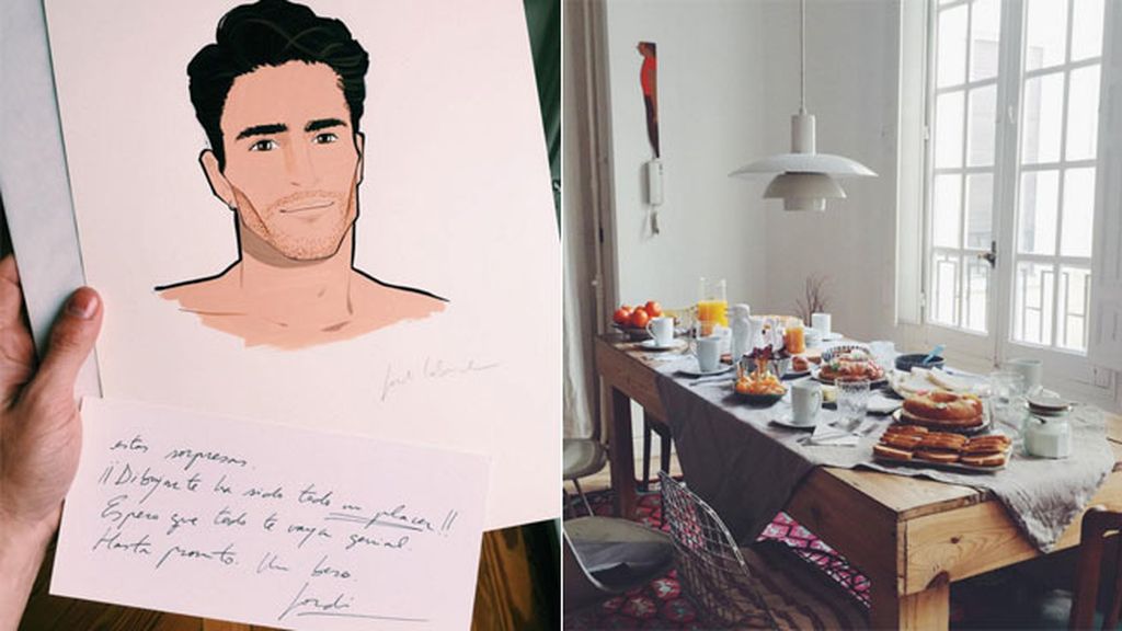 También han traído un retrato para Pelayo Díaz, que lo ha celebrado con un 'brunch'