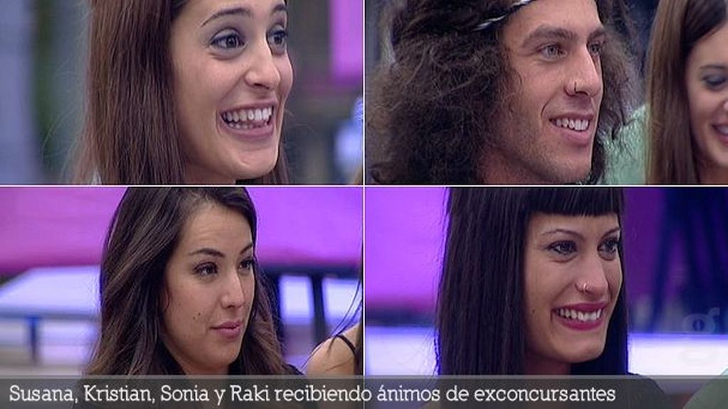 Susana, Kristian, Sonia y Raki recibiendo ánimos de exconcursantes