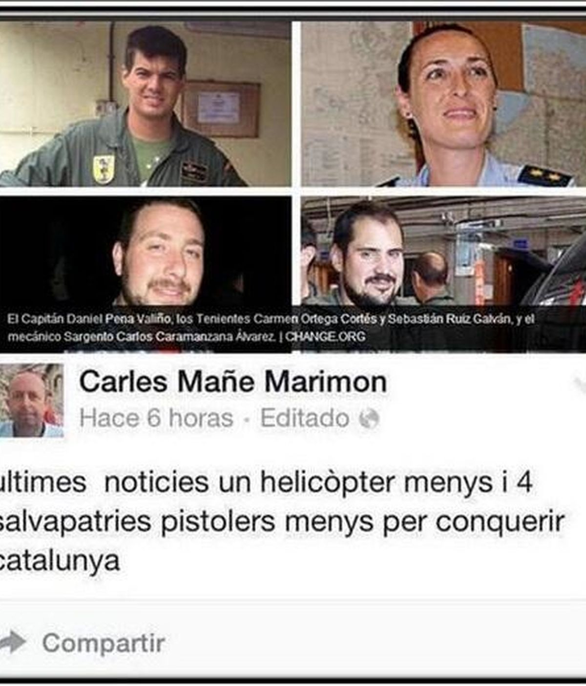 Tuit con comentarios ofensivos sobre la muerte de cuatro militares españoles en Canarias