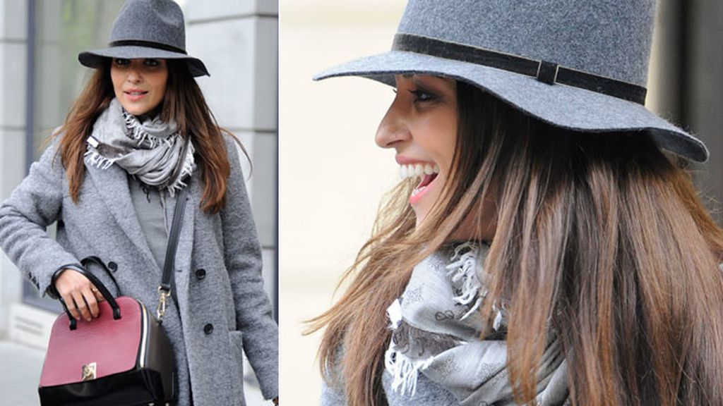 Paula Echevarría, sombrero y abrigo gris para una tarde de compras con amigas