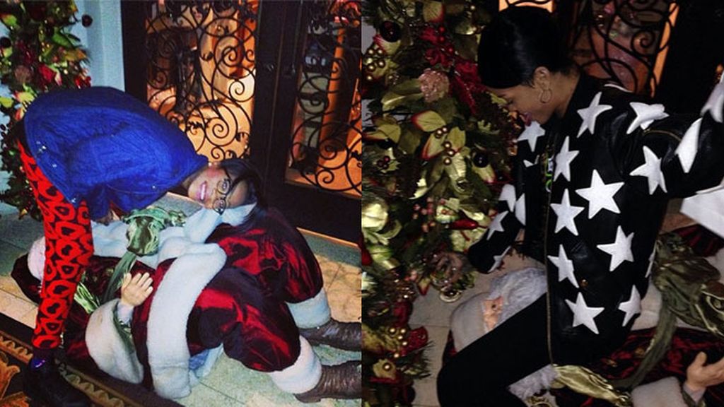 Rihanna, juguetona con Papá Noel