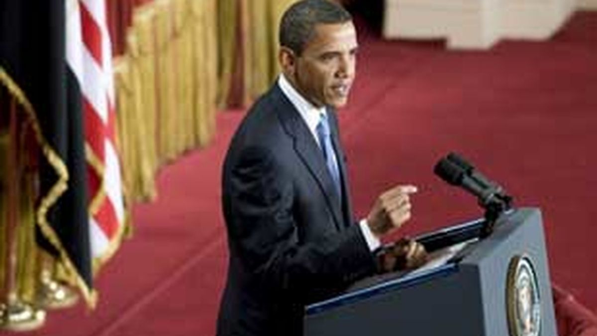 Obama ha asegurado que la única solución al conflicto en Oriente Medio es la coexistencia de dos Estados, el israelí y el palestino, durante su discurso en el palacio Quba en El Cairo (Egipto). Vídeo: ATLAS