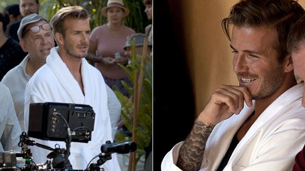Se pudo ver a David Beckham en albornoz durante el rodaje del anuncio para H&M