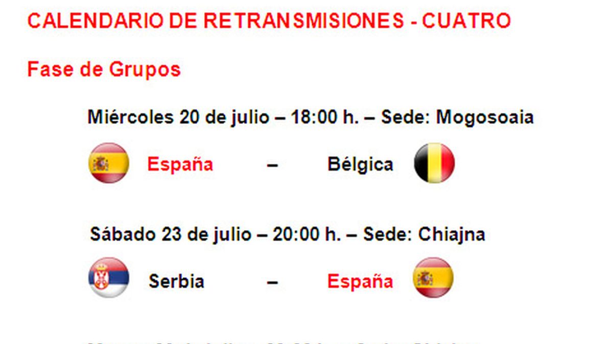 Calendario de partidos de la selección Sub-19 en el Europeo 2011 Calendario de partidos de la selección Sub-19 en el Europeo 2011