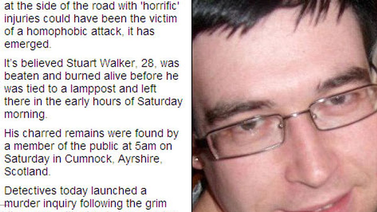 Stuart Walker, de 28 años, fue golpeado y quemado vivo en Escocia