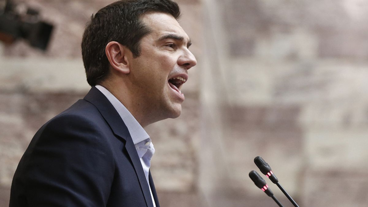 Alexis Tsipras en un momento de su intervención en el parlamento griego