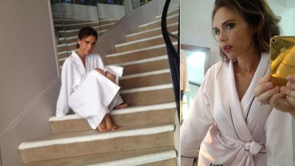 Victoria Beckham, cómoda en albornoz como su marido