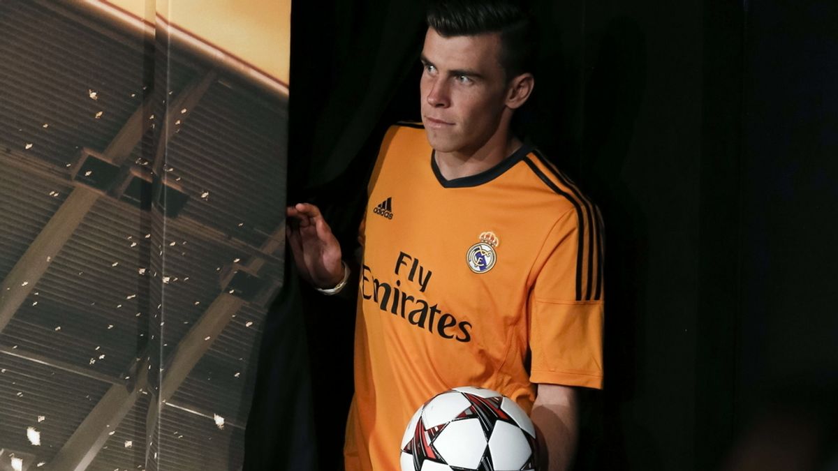 El delantero galés del Real Madrid, Gareth Bale, durante la presentación de la nueva equipación para la Liga de Campeones