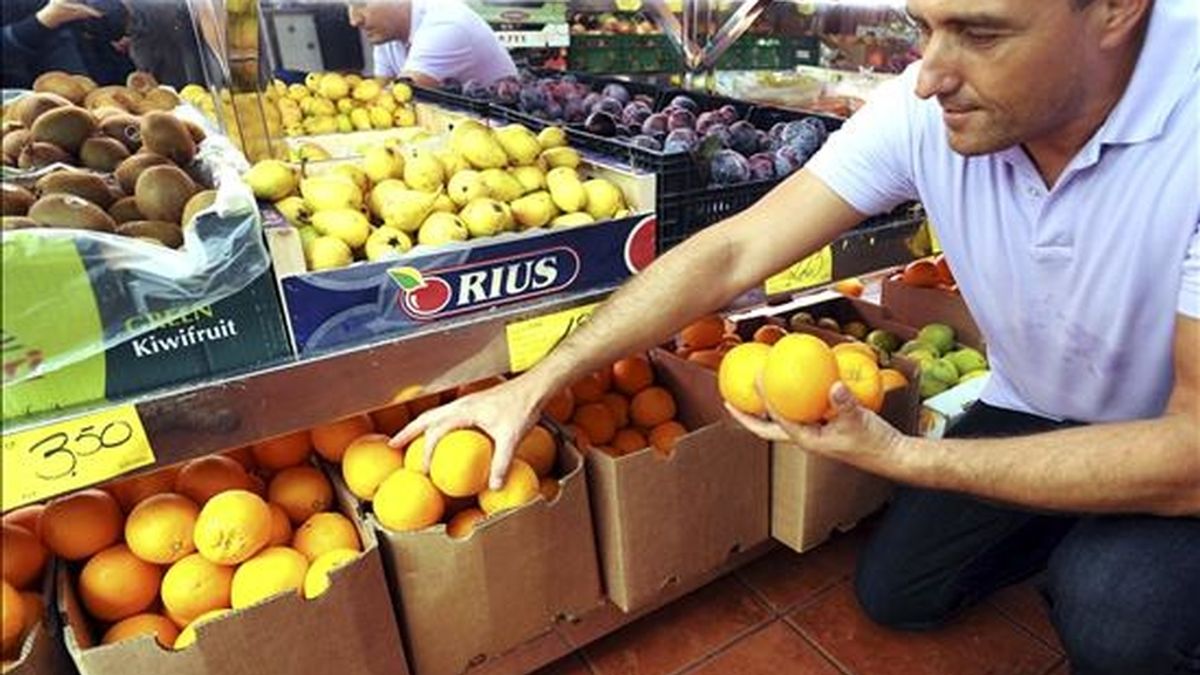 Un hombre arregla las naranjas en una frutería. EFE/Archivo