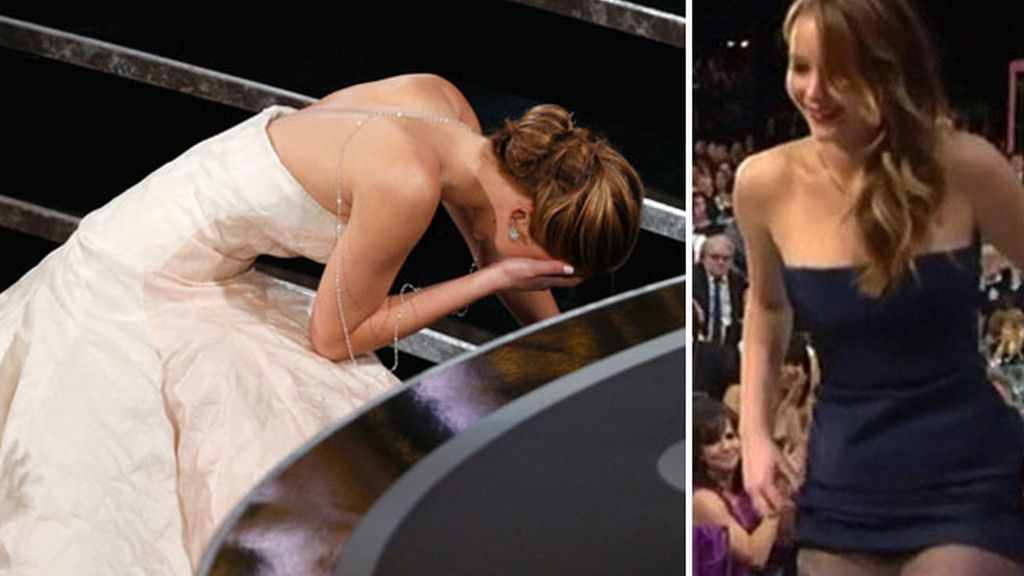 Jennifer Lawrence se cae al subir al escenario para recoger su Oscar
