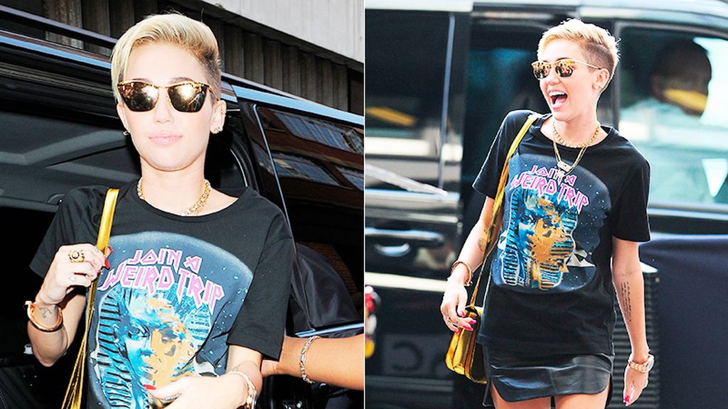 Miley Cyrus apuesta por el dorado en todo su look