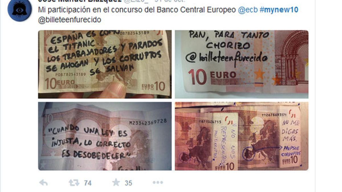 BCE,concurso billete 10 euros,mofa en Twitter,Twitter,#mynew10,BCE concurso de selfies