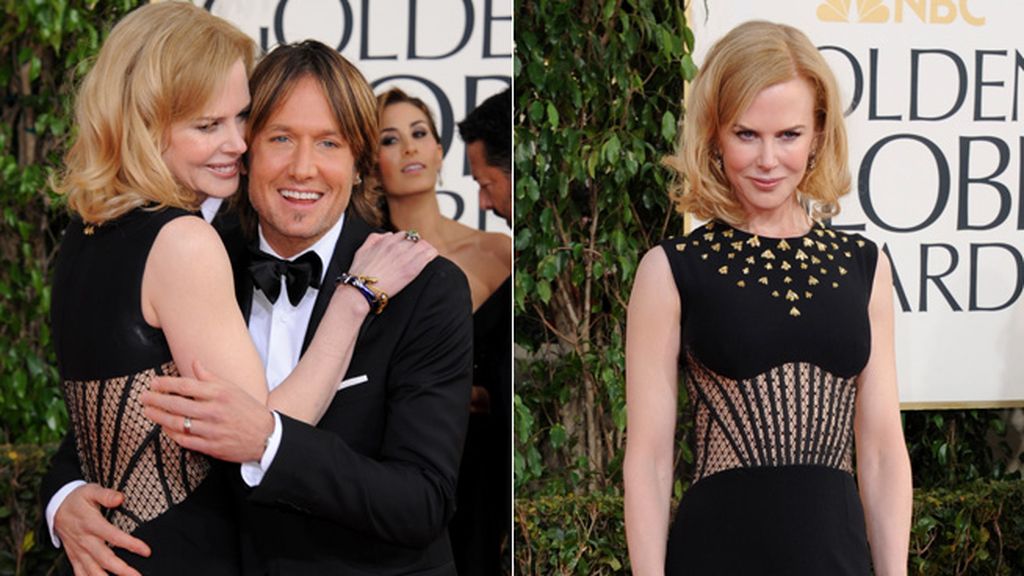 Nicole Kidman posó de espaldas abrazando a su marido, Keith Urban, nominado a la mejor canción