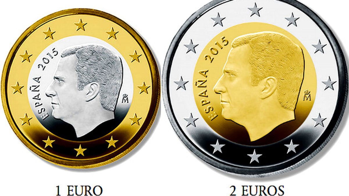 Las nuevas monedas de 1 y 2 euros con la imagen de Felipe VI