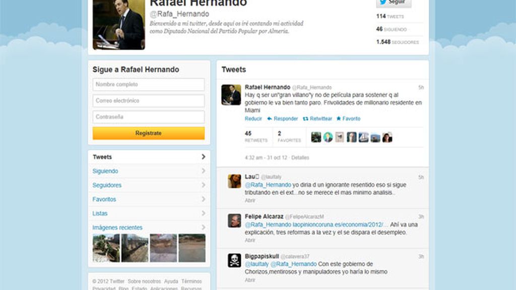 Twitter del dirigente del PP Rafael Hernando