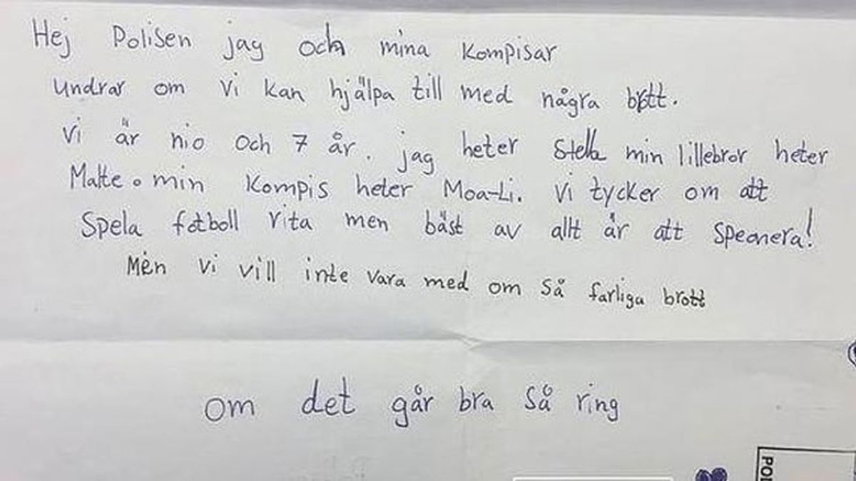 Unos niños suecos le mandan una carta a la policía para ofrecerse como espías