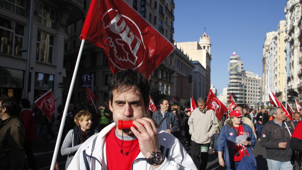 Manifestantes durante la huelga general en Madrid