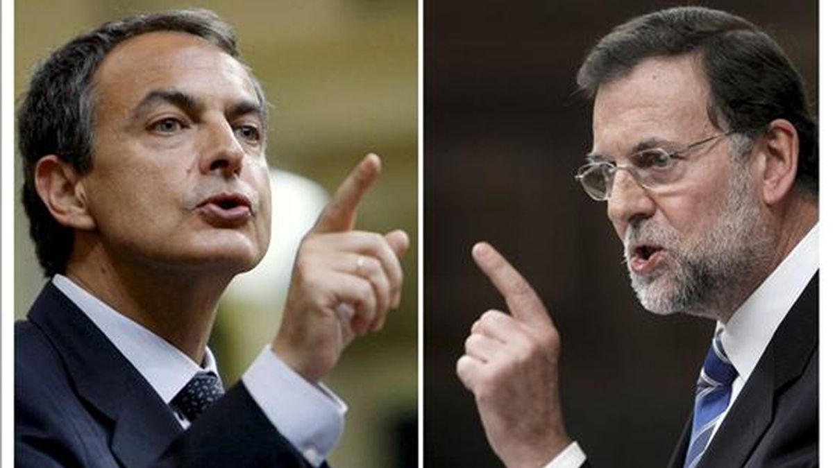 El presidente del Gobierno, José Luis Rodríguez Zapatero (i), y el presidente del PP, Maríano Rajoy, durante su respectivas intervenciones en la sesión  del debate sobre el estado de la nación, celebrada el pasado miércoles. EFE