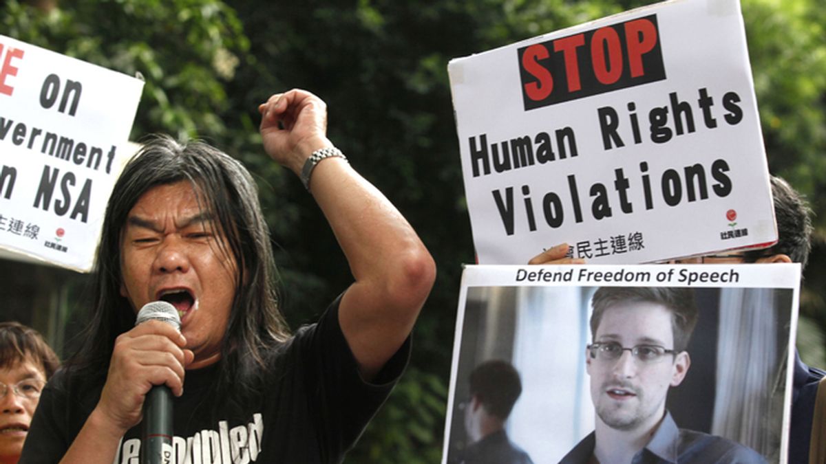 Manifestación en Hong Kong en apoyo a Edward Snowden