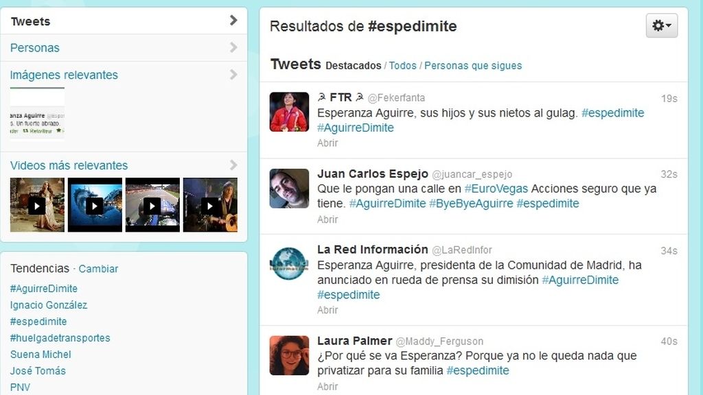 La dimisión de Aguirre en Twitter