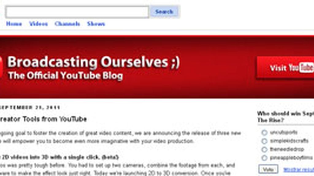 Las mejoras de YoTube: Un conversor de formato 2D a 3D, dos nuevas herramientas de edición en la web y la posibilidad de subir vídeos largos a usuarios, sin restricción de duración. Las mejoras de YoTube: Un conversor de formato 2D a 3D, dos nuevas herramientas de edición en la web y la posibilidad de subir vídeos largos a usuarios, sin restricción de duración.