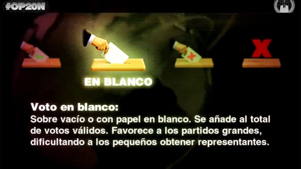 Anonymous incita a los españoles a votar por otros partidos que no sean los mayoritarios.