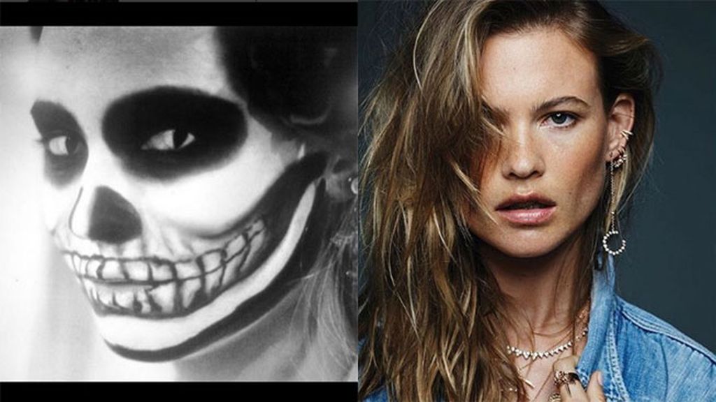 La modelo Behati Prinsloo con terrorífico maquillaje de calavera