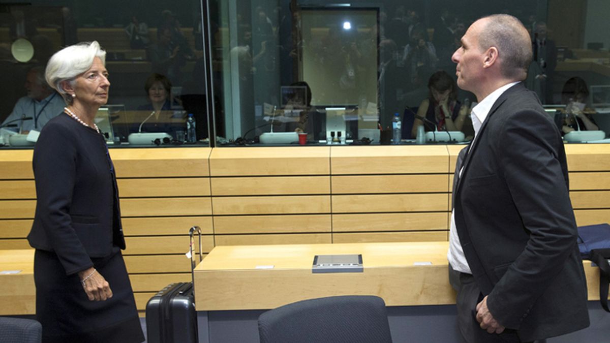 Largarde y Varufakis en la reunión del Eurogrupo