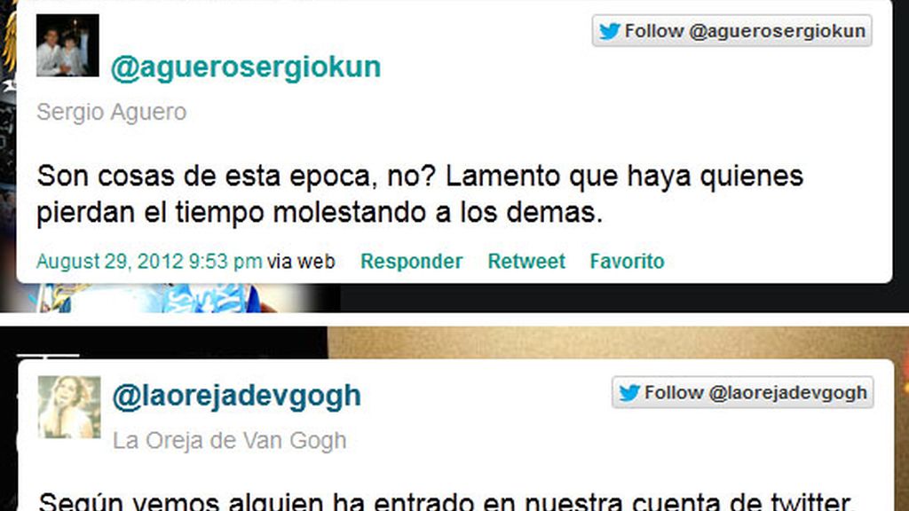 También fue hackeada la cuenta del grupo La Oreja de Van gogh.