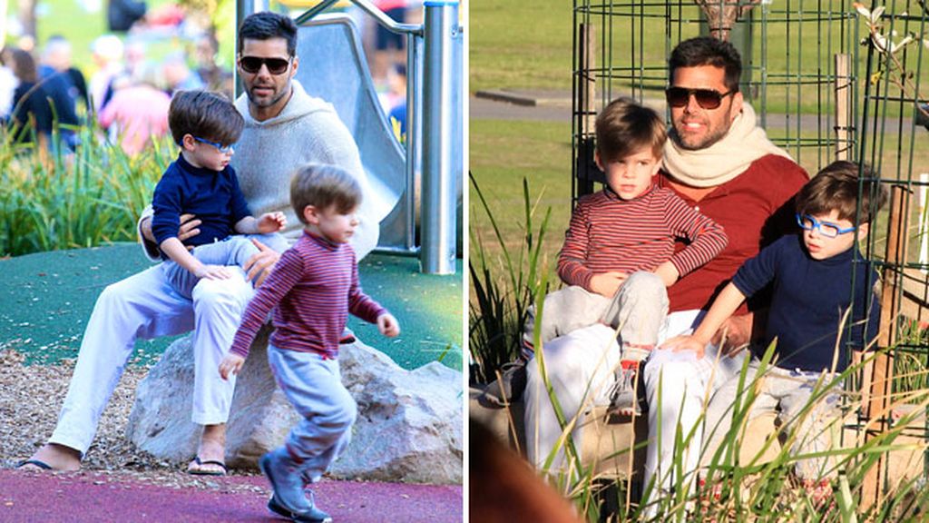 Ricky Martín y sus mellizos, Matteo y Valentino, jugando en el parque