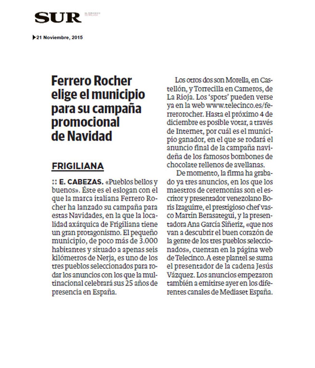 Medios locales y nacionales se hacen eco del 25 aniversario de Ferrero Rocher