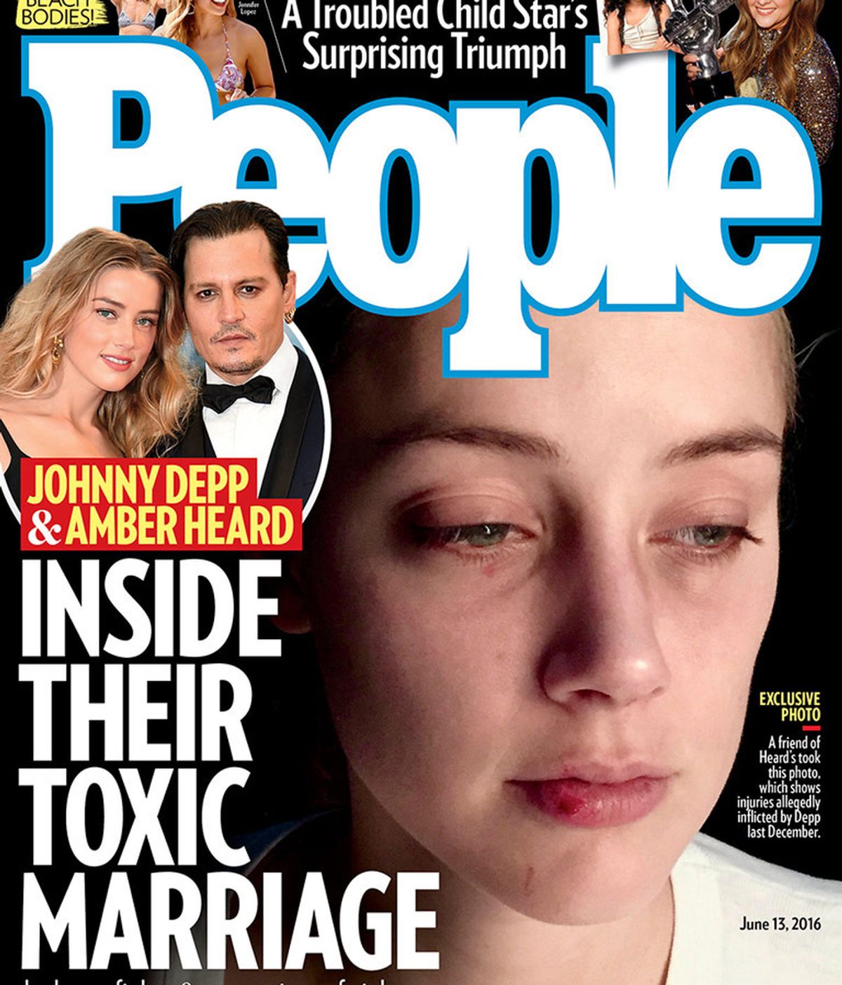 La portada de la revista 'People' recoge las fotografías del rostro magullado de Amber Heard