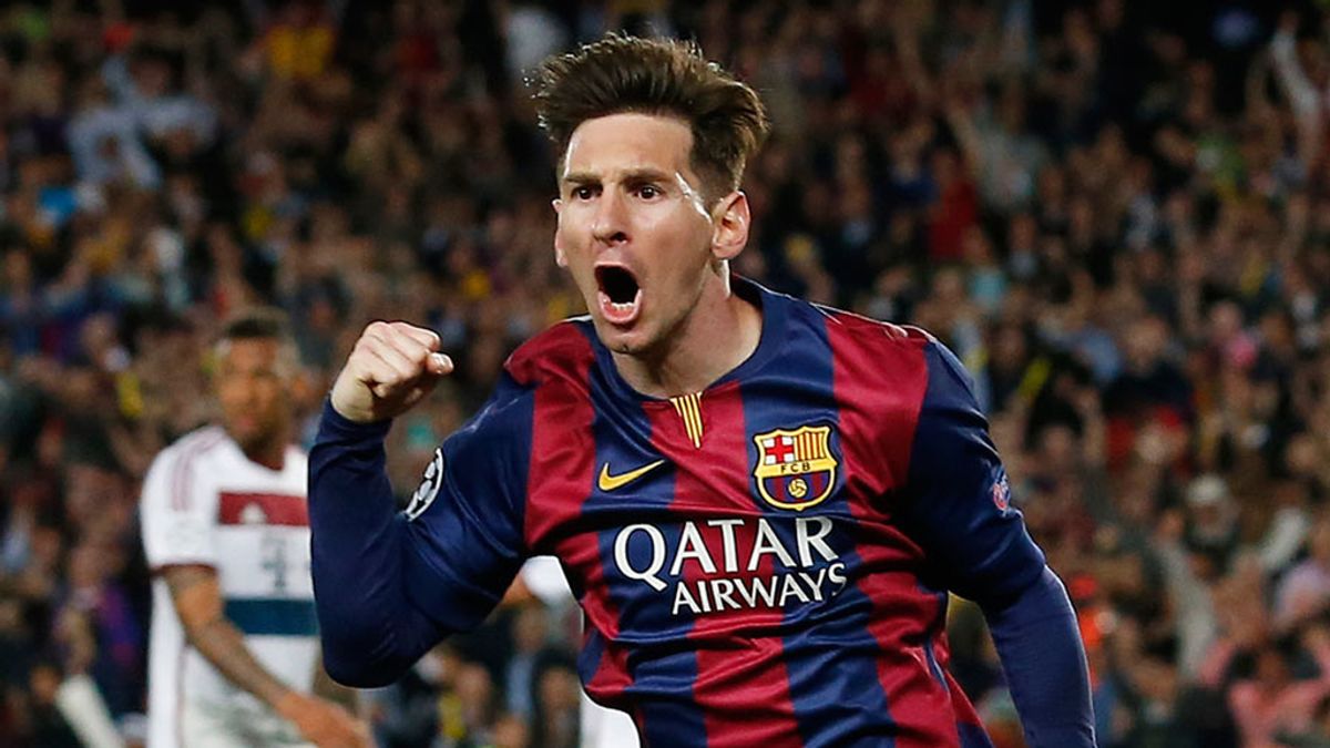 Messi celebra uno de sus goles ante el Bayern