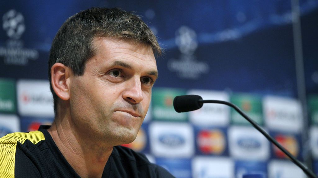 Tito Vilanova en la rueda de prensa previa al partido de Champions