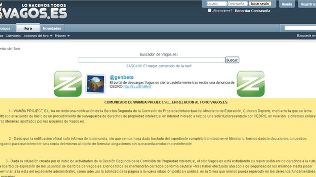 Vagos.es cierra tras recibir una notificación de la 'Ley Sinde'