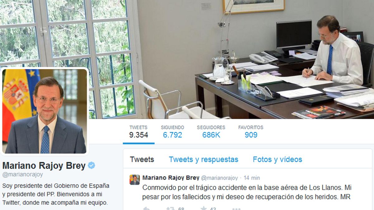 Tuit de Rajoy lamentando el trágico suceso en la base de la OTAN de Los LLanos, Albacete