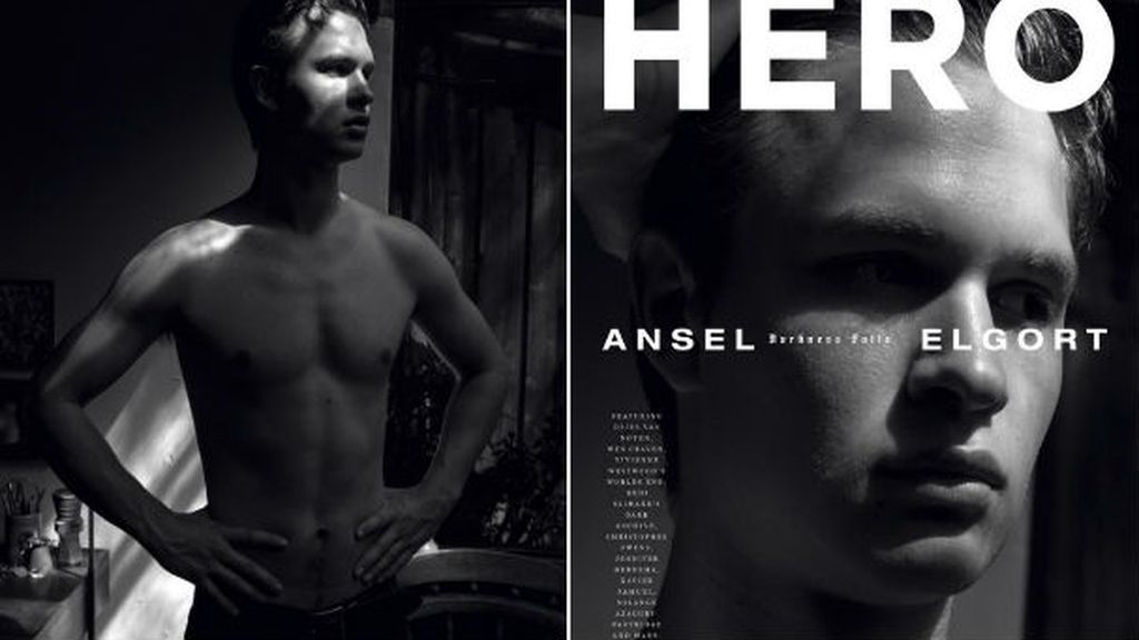 ansel elgort en blanco y negro