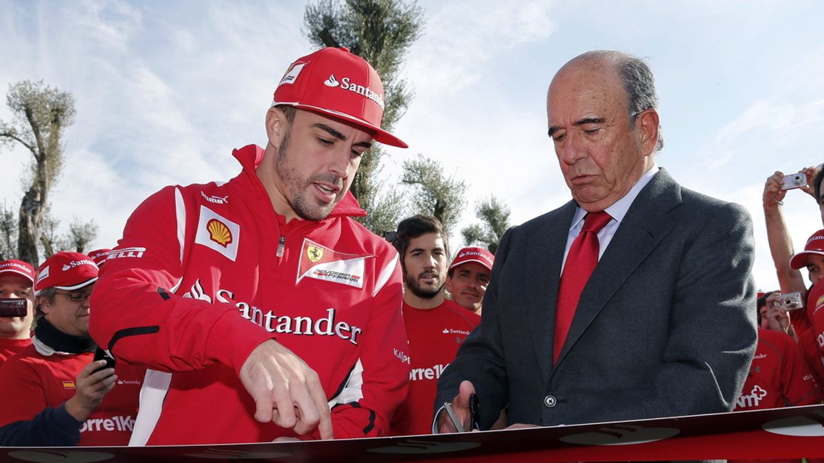 Fernando Alonso junto al presidente del Banco Santander, Emilio Botín de la pista de El Bosque