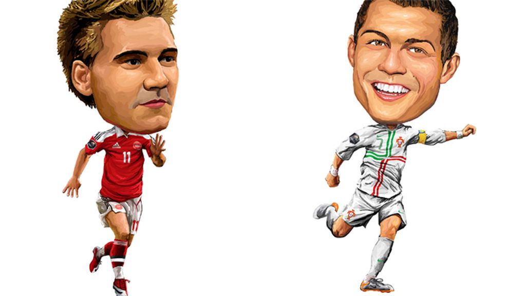 Bendtner (Dinamarca) y Cristiano Ronaldo (Portugal)
